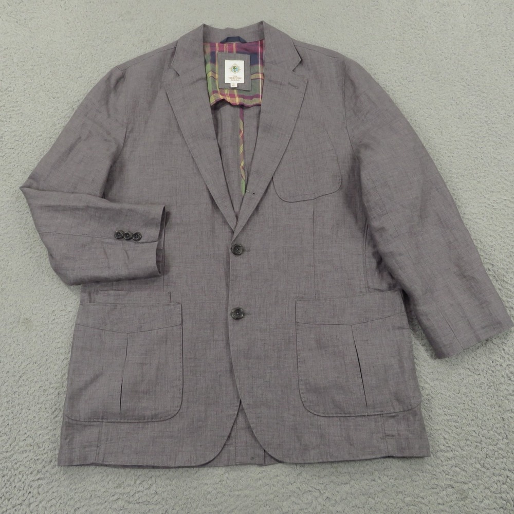 Territory Ahead Mens Linen Blazer 42R Medium Unstructured 3/2 Roll Jacket Blue